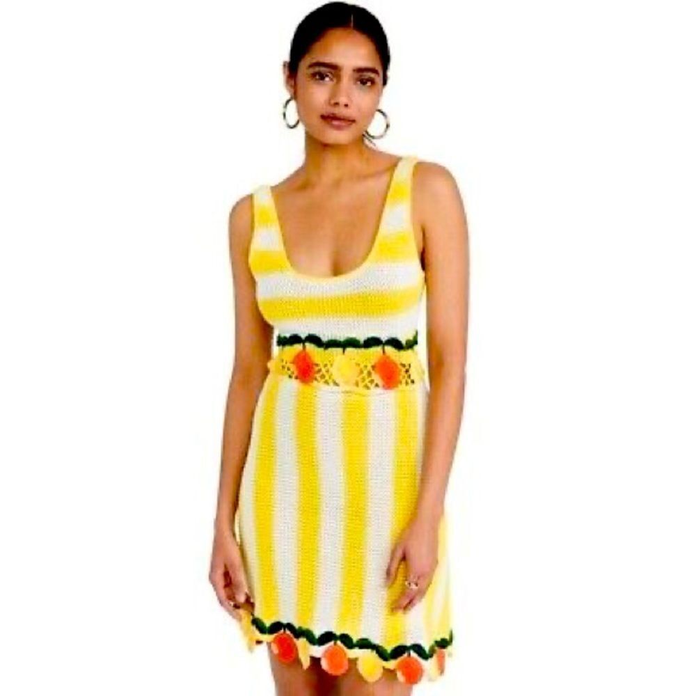 STAUD Vivia Crochet Citrus Mini Dress NWT